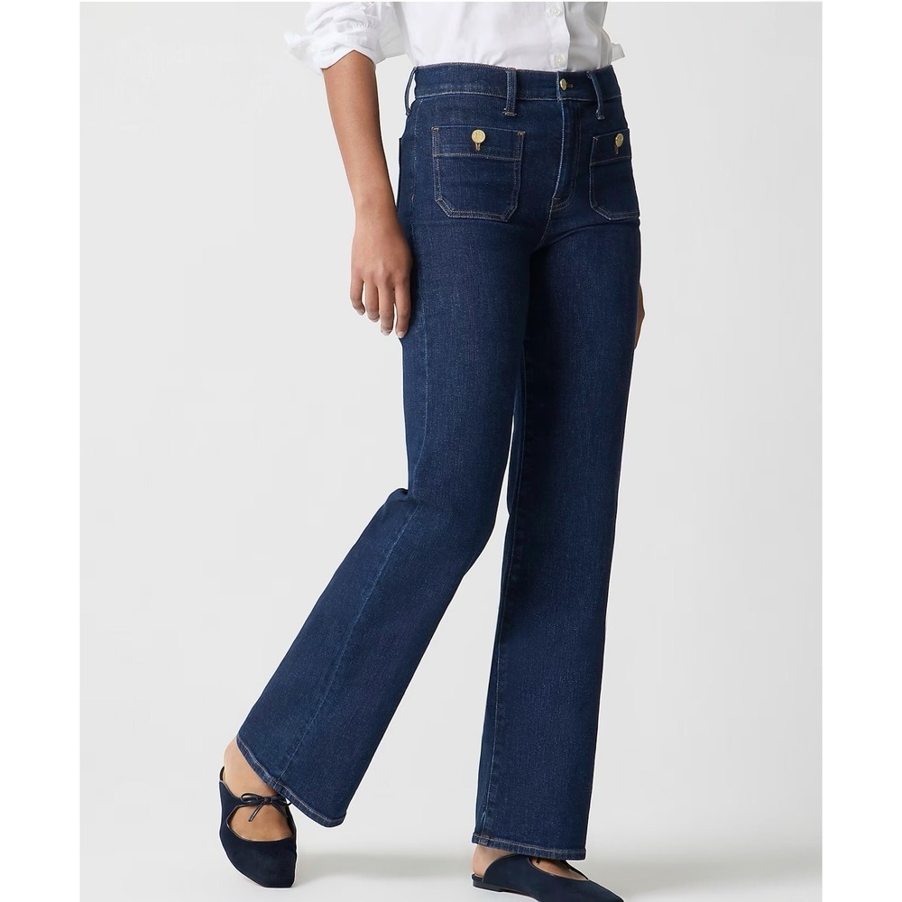 J.Crew Factory Women's Full Length Slim Wide Leg Dark Wash Jeans 27 P Petite New